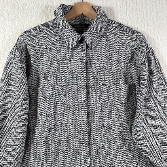 ATHLETA Black White Braiden Textured Button Down Shirt Jacket Shacket Sz Medium - Picture 4 of 14